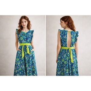 Vintage‎ 70s Design House Japan Floral Pinafore Apron Dress Boho Cottagecore